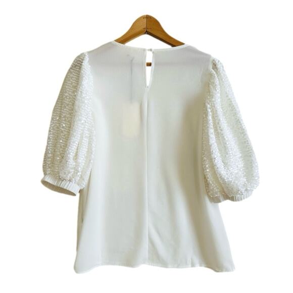 Vine & Love Ivory White Sequin Puff Sleeve Dressy Blouse Top Size Small NEW - Picture 4 of 12